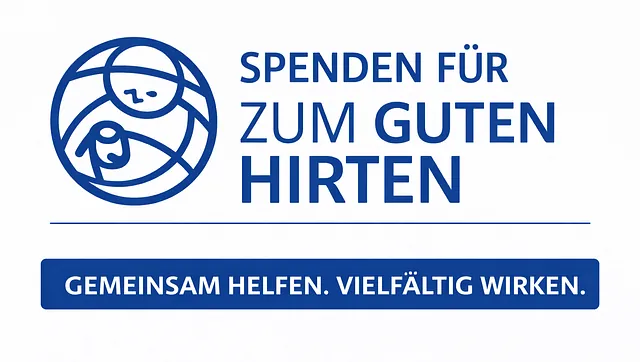 Eine Grafik, die den Turm der Kirche Zum Guten Hirte stilisiert zeigt und zu spenden aufruft