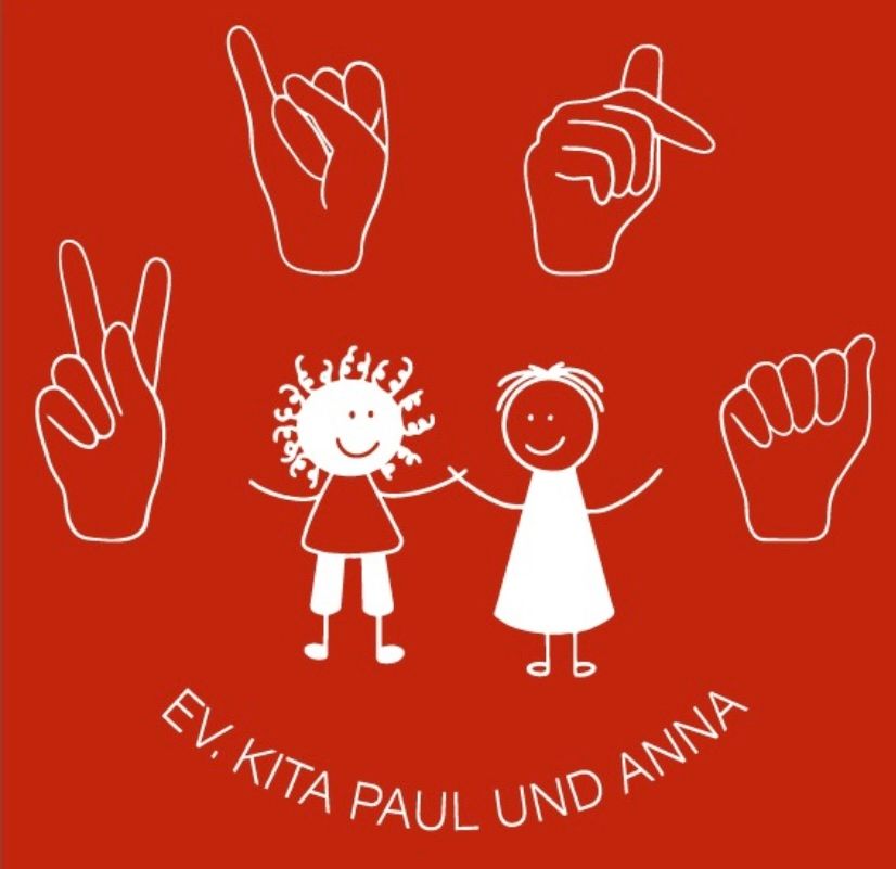 Logo mit Kinderfiguren und Händen, die „Ich liebe dich“ in Gebärdensprache zeigen.